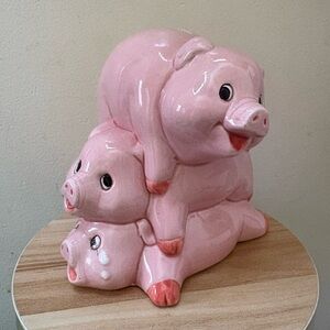 Three Pink Pigs Piggies Vintage Ceramic papel freelance Rare